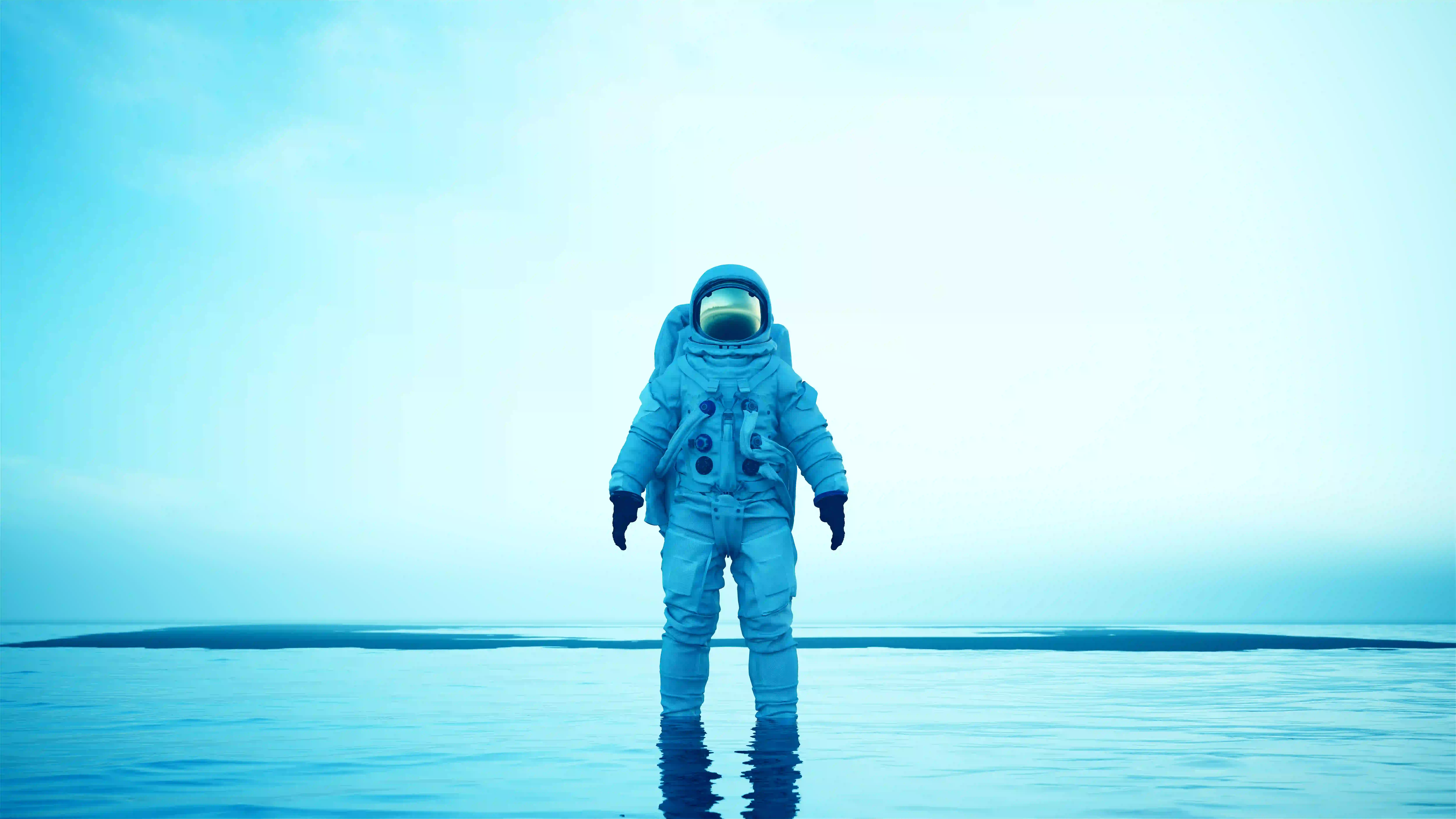 blue astronaut in water